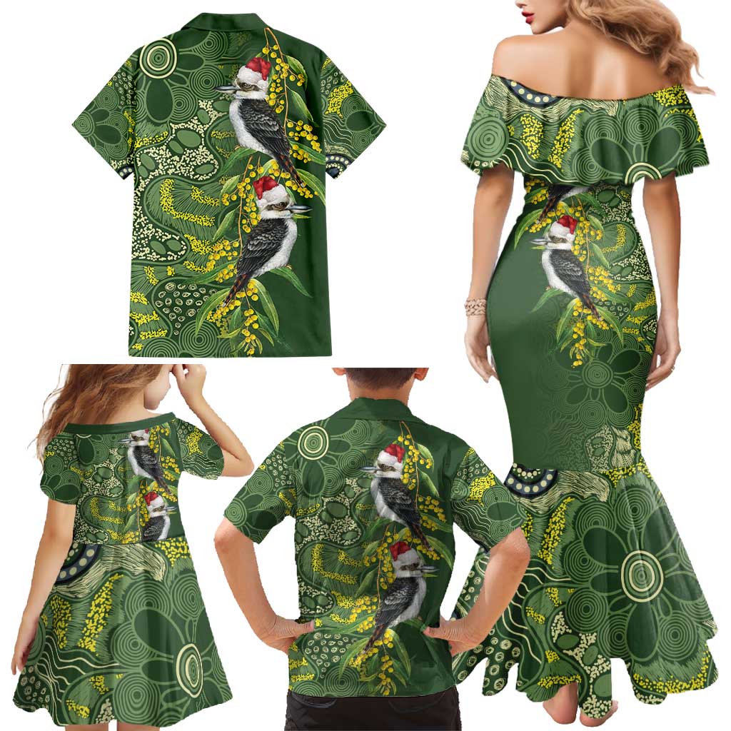 Aussie Kokaburra Golden Wattle Christmas Family Matching Mermaid Dress and Hawaiian Shirt Aboriginal Dots Painting Green Motif - Aussie Hoodie