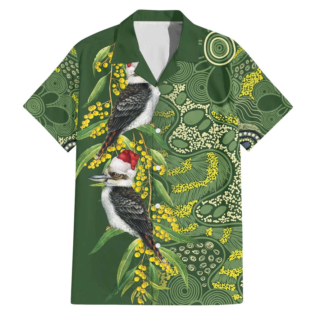 Aussie Kokaburra Golden Wattle Christmas Family Matching Mermaid Dress and Hawaiian Shirt Aboriginal Dots Painting Green Motif - Aussie Hoodie