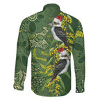 Aussie Kokaburra Golden Wattle Christmas Family Matching Mermaid Dress and Hawaiian Shirt Aboriginal Dots Painting Green Motif - Aussie Hoodie