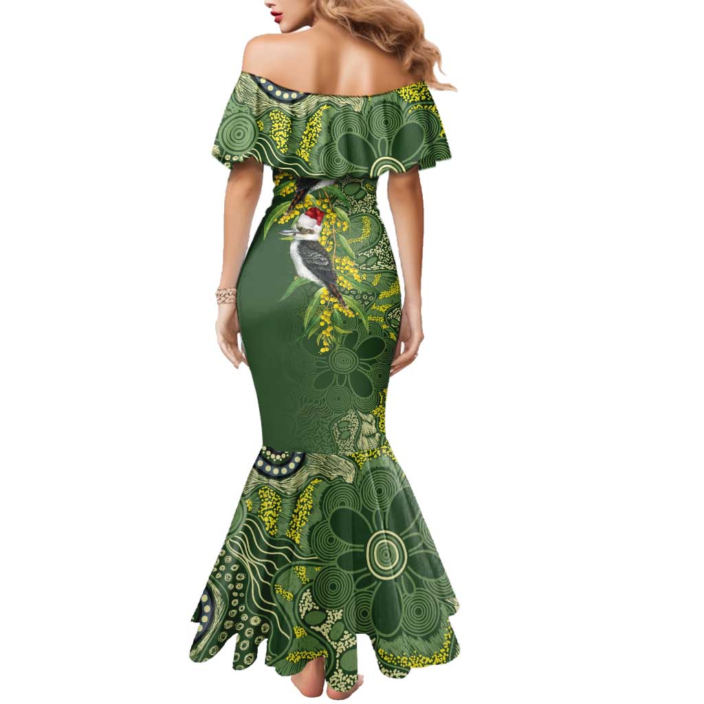 Aussie Kokaburra Golden Wattle Christmas Family Matching Mermaid Dress and Hawaiian Shirt Aboriginal Dots Painting Green Motif - Aussie Hoodie