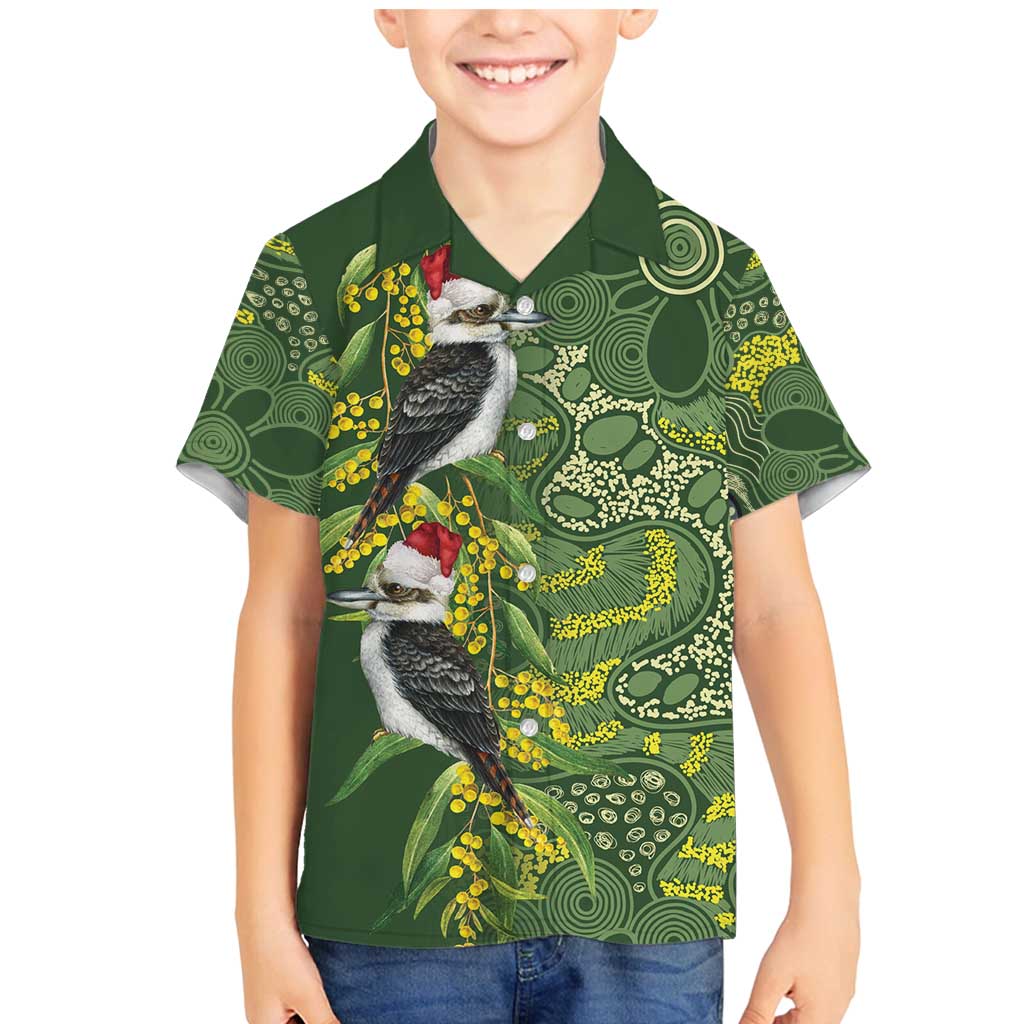 Aussie Kokaburra Golden Wattle Christmas Family Matching Mermaid Dress and Hawaiian Shirt Aboriginal Dots Painting Green Motif - Aussie Hoodie