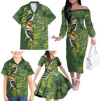 Aussie Kokaburra Golden Wattle Christmas Family Matching Off The Shoulder Long Sleeve Dress and Hawaiian Shirt Aboriginal Dots Painting Green Motif - Aussie Hoodie