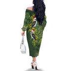 Aussie Kokaburra Golden Wattle Christmas Family Matching Off The Shoulder Long Sleeve Dress and Hawaiian Shirt Aboriginal Dots Painting Green Motif - Aussie Hoodie