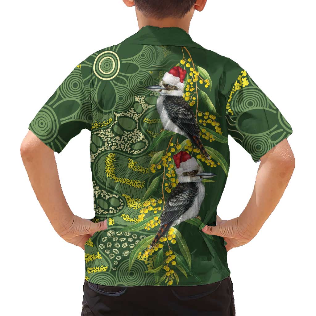 Aussie Kokaburra Golden Wattle Christmas Family Matching Off Shoulder Maxi Dress and Hawaiian Shirt Aboriginal Dots Painting Green Motif - Aussie Hoodie