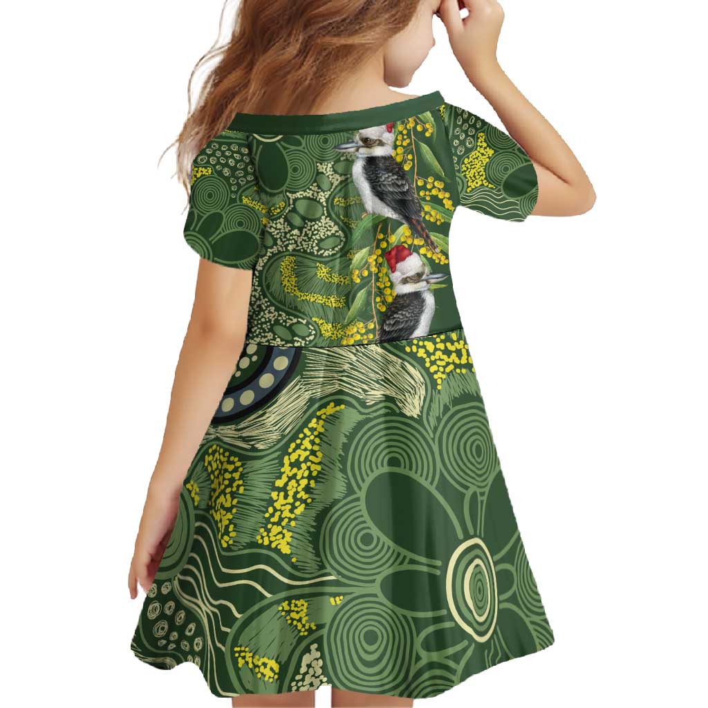 Aussie Kokaburra Golden Wattle Christmas Family Matching Off Shoulder Maxi Dress and Hawaiian Shirt Aboriginal Dots Painting Green Motif - Aussie Hoodie