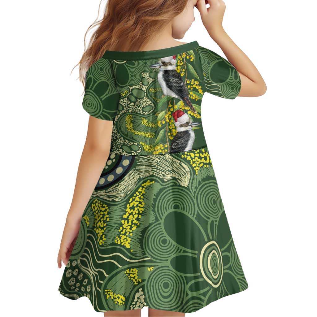 Aussie Kokaburra Golden Wattle Christmas Family Matching Off Shoulder Maxi Dress and Hawaiian Shirt Aboriginal Dots Painting Green Motif - Aussie Hoodie