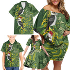 Aussie Kokaburra Golden Wattle Christmas Family Matching Off Shoulder Short Dress and Hawaiian Shirt Aboriginal Dots Painting Green Motif - Aussie Hoodie