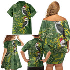 Aussie Kokaburra Golden Wattle Christmas Family Matching Off Shoulder Short Dress and Hawaiian Shirt Aboriginal Dots Painting Green Motif - Aussie Hoodie