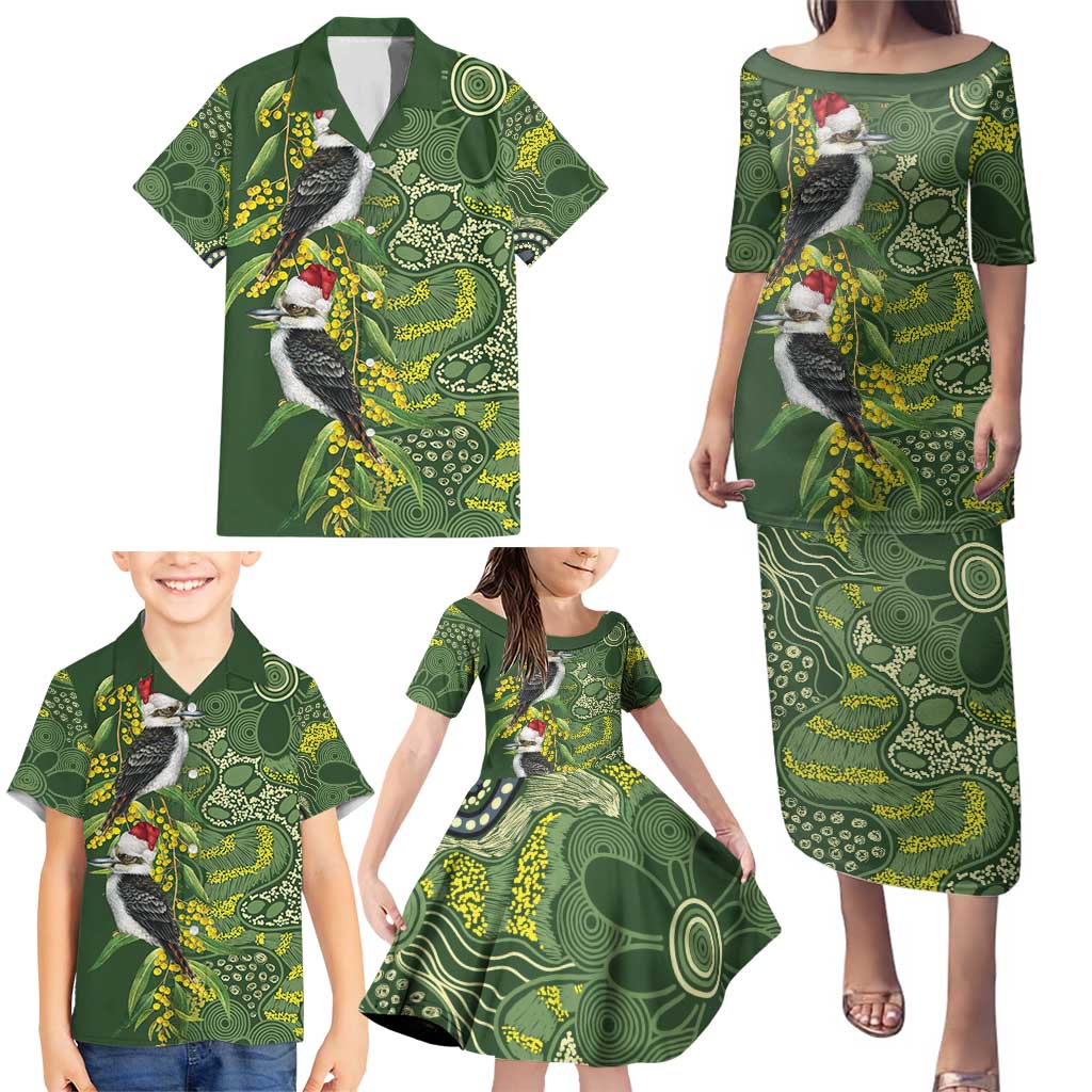 Aussie Kokaburra Golden Wattle Christmas Family Matching Puletasi and Hawaiian Shirt Aboriginal Dots Painting Green Motif - Aussie Hoodie