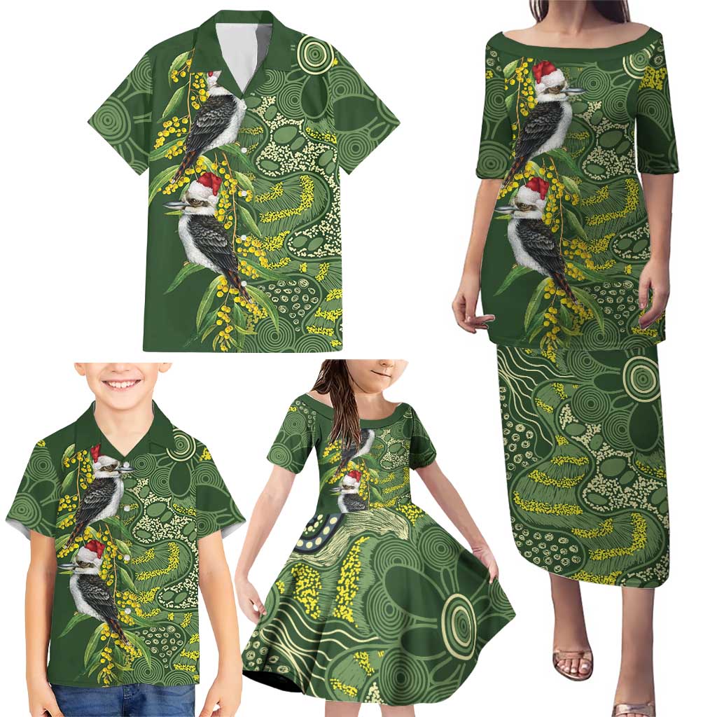 Aussie Kokaburra Golden Wattle Christmas Family Matching Puletasi and Hawaiian Shirt Aboriginal Dots Painting Green Motif - Aussie Hoodie