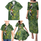 Aussie Kokaburra Golden Wattle Christmas Family Matching Puletasi and Hawaiian Shirt Aboriginal Dots Painting Green Motif - Aussie Hoodie