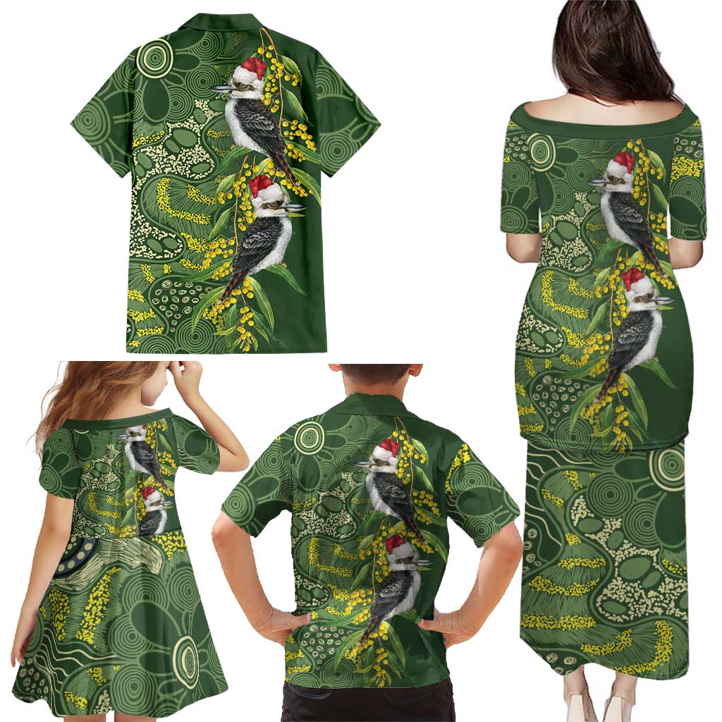 Aussie Kokaburra Golden Wattle Christmas Family Matching Puletasi and Hawaiian Shirt Aboriginal Dots Painting Green Motif - Aussie Hoodie
