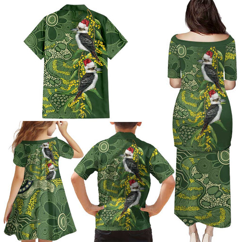 Aussie Kokaburra Golden Wattle Christmas Family Matching Puletasi and Hawaiian Shirt Aboriginal Dots Painting Green Motif - Aussie Hoodie