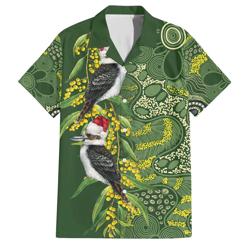 Aussie Kokaburra Golden Wattle Christmas Family Matching Puletasi and Hawaiian Shirt Aboriginal Dots Painting Green Motif - Aussie Hoodie