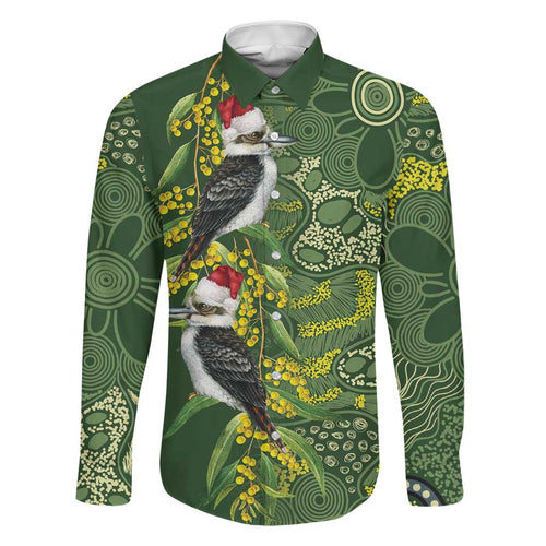 Aussie Kokaburra Golden Wattle Christmas Family Matching Puletasi and Hawaiian Shirt Aboriginal Dots Painting Green Motif - Aussie Hoodie