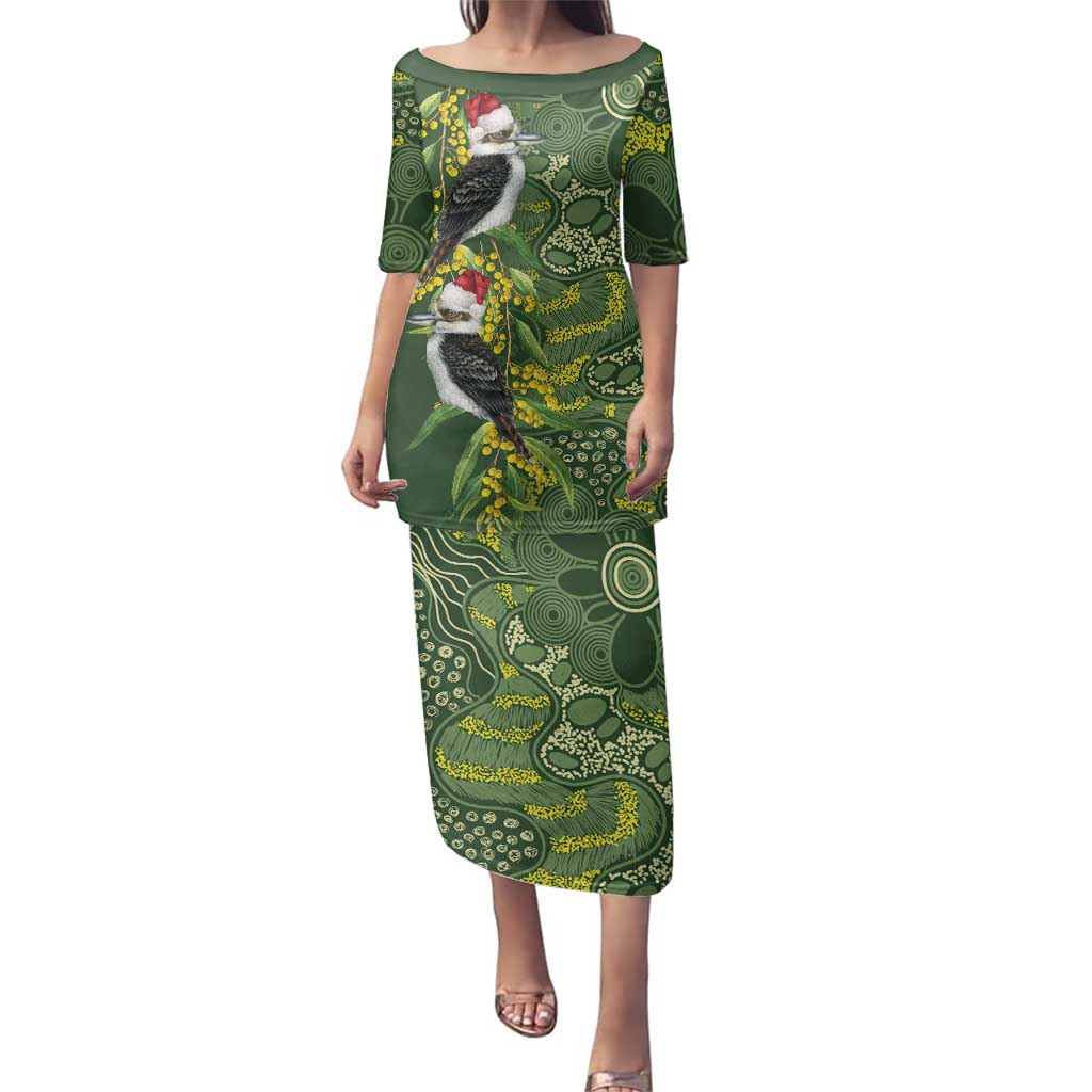 Aussie Kokaburra Golden Wattle Christmas Family Matching Puletasi and Hawaiian Shirt Aboriginal Dots Painting Green Motif - Aussie Hoodie