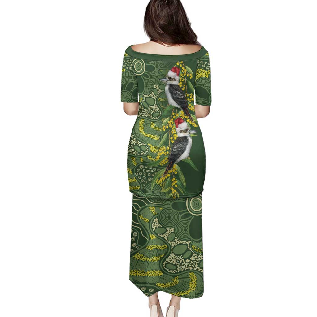 Aussie Kokaburra Golden Wattle Christmas Family Matching Puletasi and Hawaiian Shirt Aboriginal Dots Painting Green Motif - Aussie Hoodie