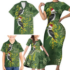 Aussie Kokaburra Golden Wattle Christmas Family Matching Short Sleeve Bodycon Dress and Hawaiian Shirt Aboriginal Dots Painting Green Motif - Aussie Hoodie
