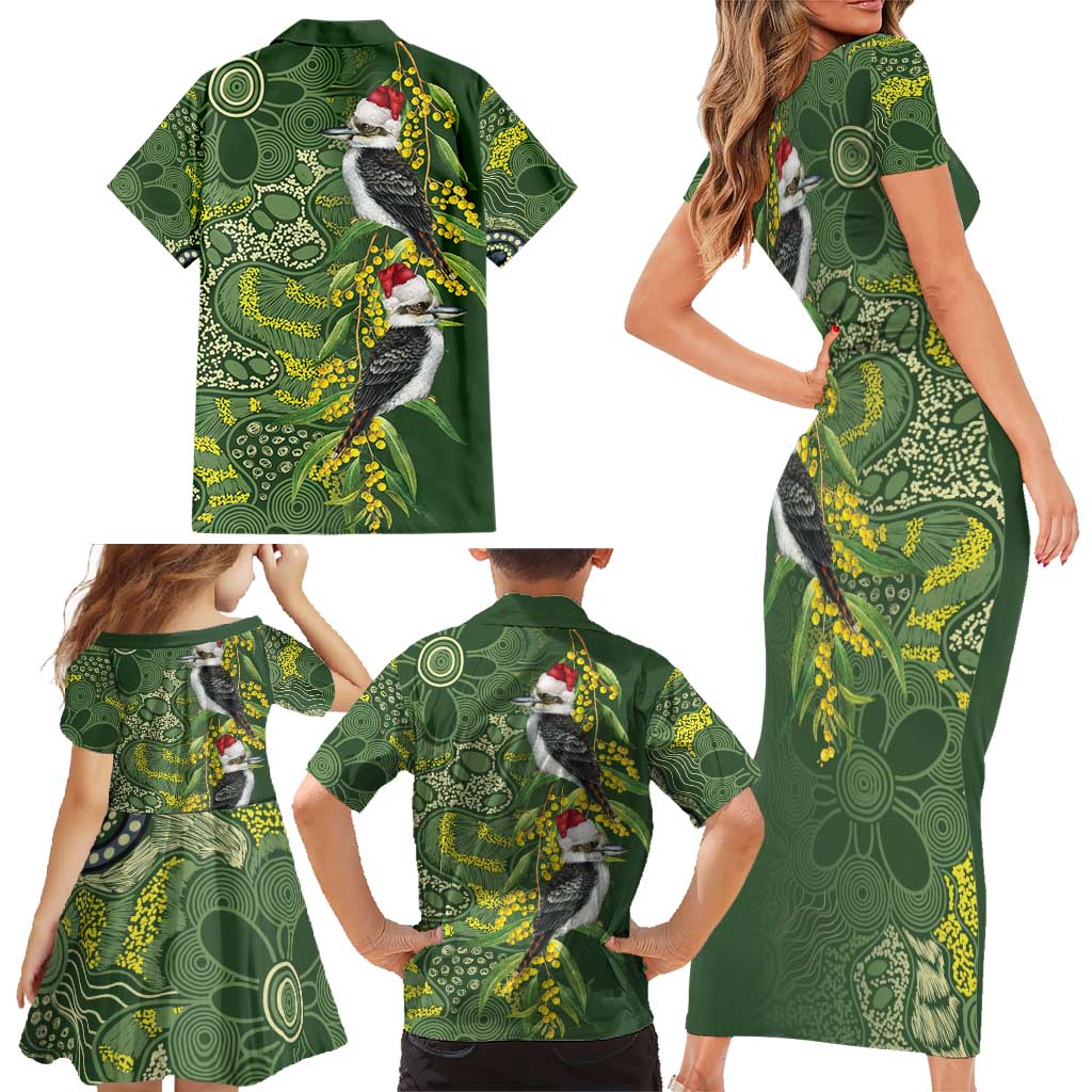 Aussie Kokaburra Golden Wattle Christmas Family Matching Short Sleeve Bodycon Dress and Hawaiian Shirt Aboriginal Dots Painting Green Motif - Aussie Hoodie