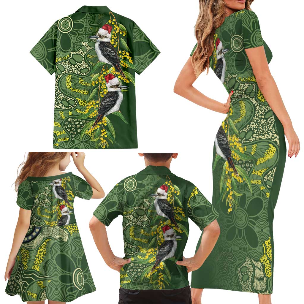 Aussie Kokaburra Golden Wattle Christmas Family Matching Short Sleeve Bodycon Dress and Hawaiian Shirt Aboriginal Dots Painting Green Motif - Aussie Hoodie