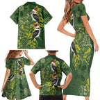 Aussie Kokaburra Golden Wattle Christmas Family Matching Short Sleeve Bodycon Dress and Hawaiian Shirt Aboriginal Dots Painting Green Motif - Aussie Hoodie