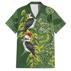 Aussie Kokaburra Golden Wattle Christmas Family Matching Short Sleeve Bodycon Dress and Hawaiian Shirt Aboriginal Dots Painting Green Motif - Aussie Hoodie