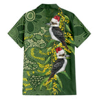 Aussie Kokaburra Golden Wattle Christmas Family Matching Short Sleeve Bodycon Dress and Hawaiian Shirt Aboriginal Dots Painting Green Motif - Aussie Hoodie