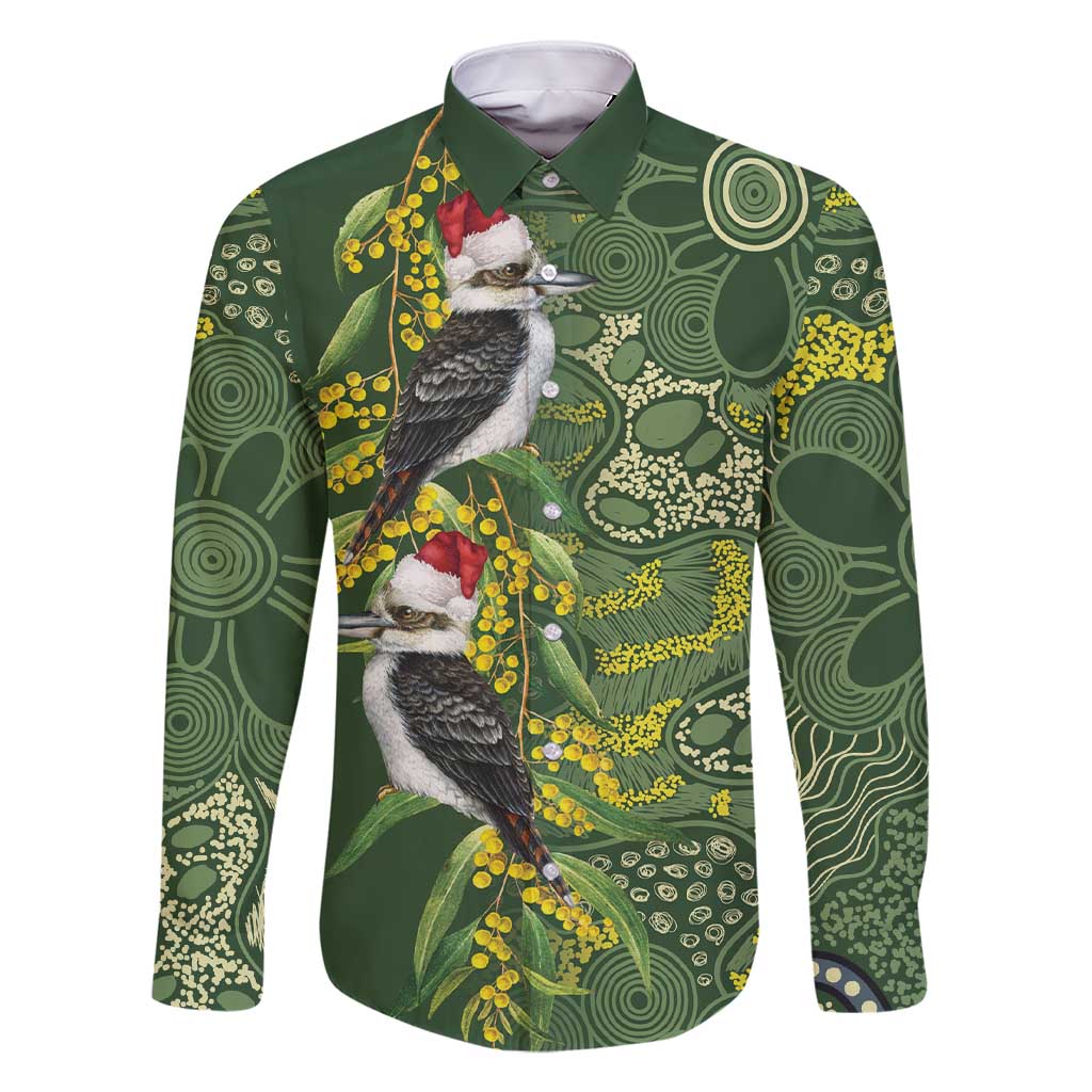 Aussie Kokaburra Golden Wattle Christmas Family Matching Short Sleeve Bodycon Dress and Hawaiian Shirt Aboriginal Dots Painting Green Motif - Aussie Hoodie
