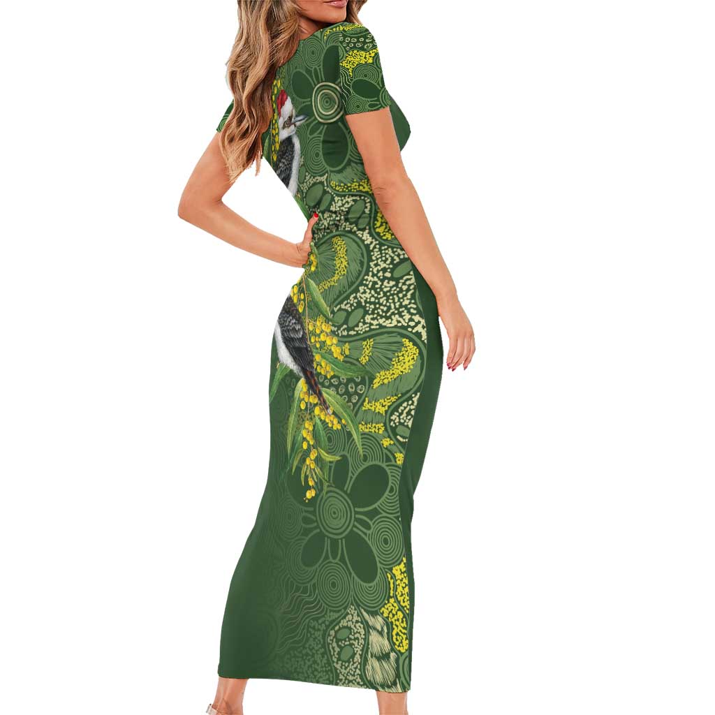 Aussie Kokaburra Golden Wattle Christmas Family Matching Short Sleeve Bodycon Dress and Hawaiian Shirt Aboriginal Dots Painting Green Motif - Aussie Hoodie