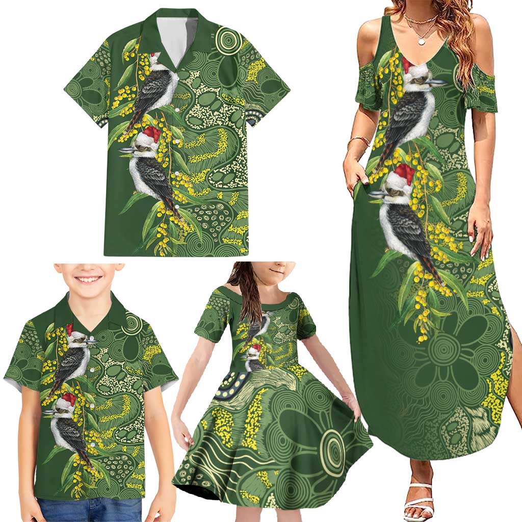 Aussie Kokaburra Golden Wattle Christmas Family Matching Summer Maxi Dress and Hawaiian Shirt Aboriginal Dots Painting Green Motif - Aussie Hoodie