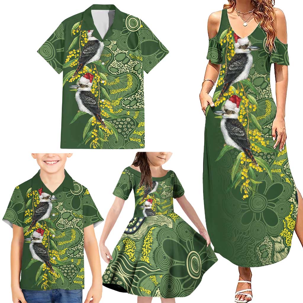 Aussie Kokaburra Golden Wattle Christmas Family Matching Summer Maxi Dress and Hawaiian Shirt Aboriginal Dots Painting Green Motif - Aussie Hoodie