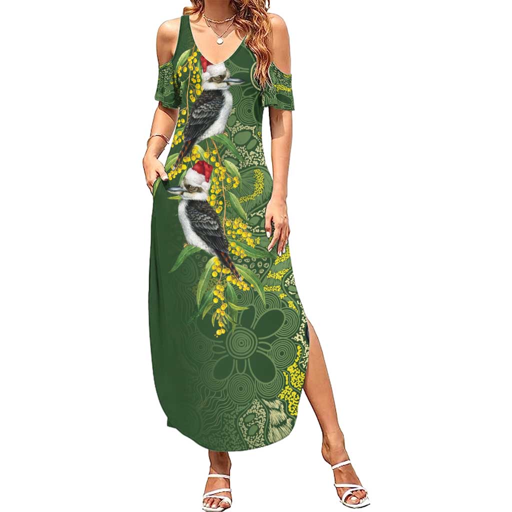 Aussie Kokaburra Golden Wattle Christmas Family Matching Summer Maxi Dress and Hawaiian Shirt Aboriginal Dots Painting Green Motif - Aussie Hoodie