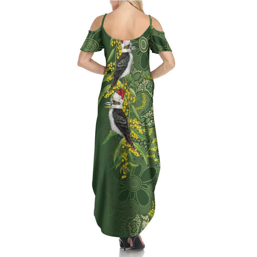 Aussie Kokaburra Golden Wattle Christmas Family Matching Summer Maxi Dress and Hawaiian Shirt Aboriginal Dots Painting Green Motif - Aussie Hoodie