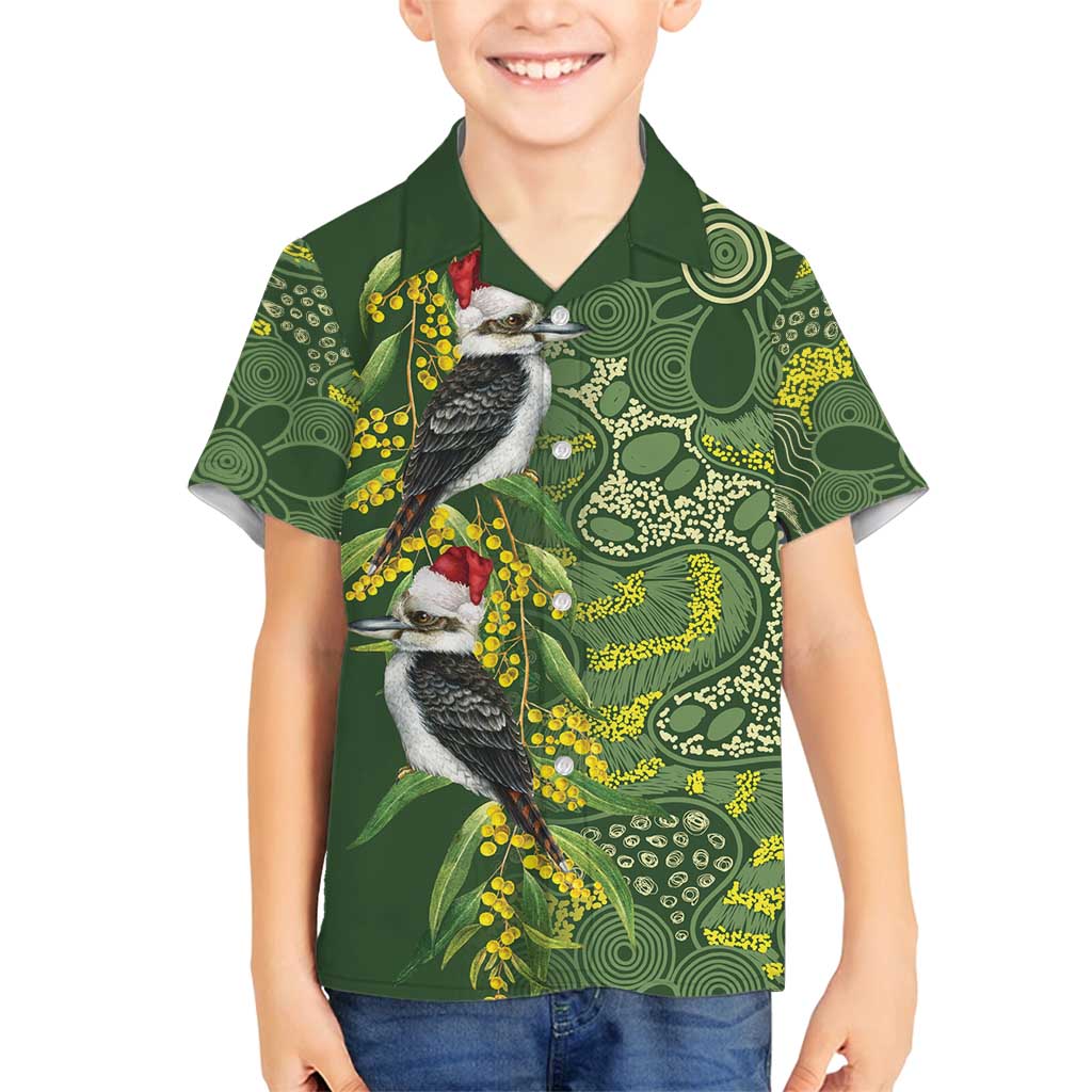 Aussie Kokaburra Golden Wattle Christmas Family Matching Summer Maxi Dress and Hawaiian Shirt Aboriginal Dots Painting Green Motif - Aussie Hoodie