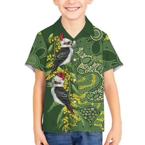 Aussie Kokaburra Golden Wattle Christmas Family Matching Summer Maxi Dress and Hawaiian Shirt Aboriginal Dots Painting Green Motif - Aussie Hoodie