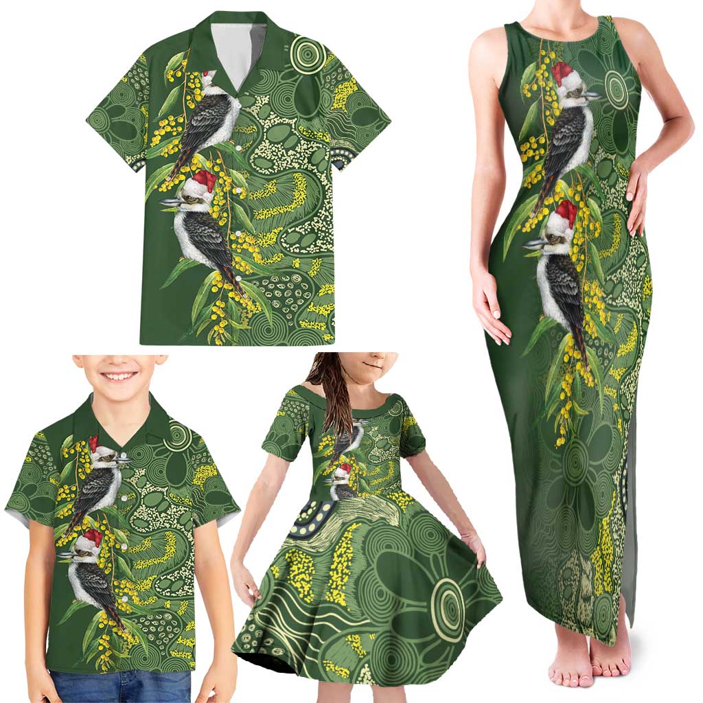 Aussie Kokaburra Golden Wattle Christmas Family Matching Tank Maxi Dress and Hawaiian Shirt Aboriginal Dots Painting Green Motif - Aussie Hoodie
