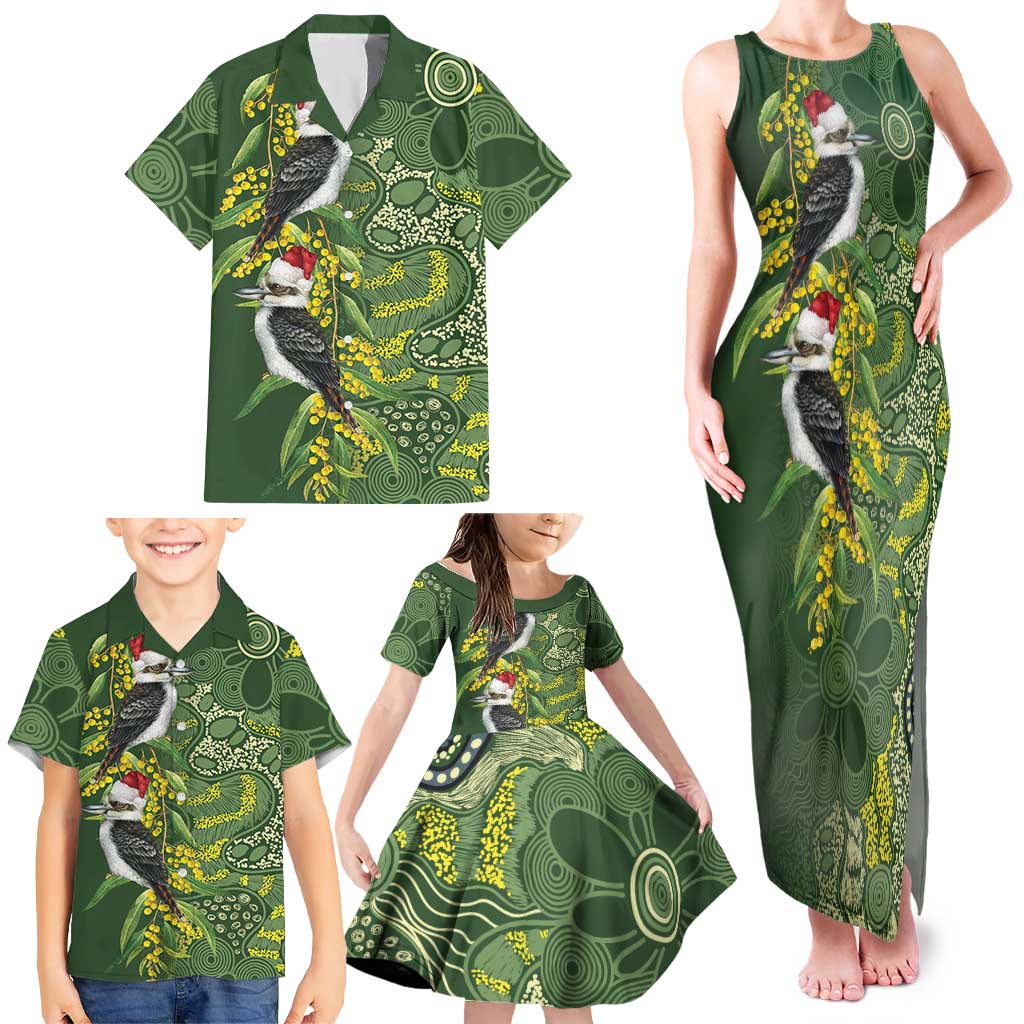 Aussie Kokaburra Golden Wattle Christmas Family Matching Tank Maxi Dress and Hawaiian Shirt Aboriginal Dots Painting Green Motif - Aussie Hoodie