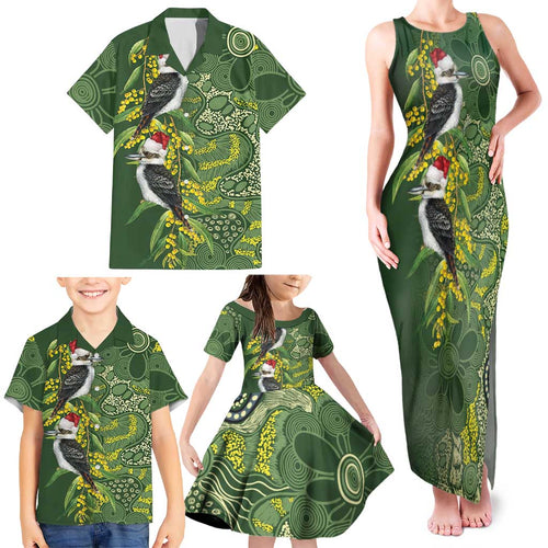 Aussie Kokaburra Golden Wattle Christmas Family Matching Tank Maxi Dress and Hawaiian Shirt Aboriginal Dots Painting Green Motif - Aussie Hoodie