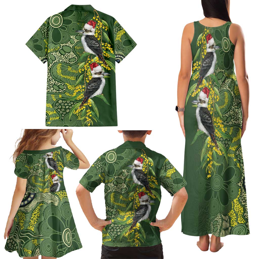 Aussie Kokaburra Golden Wattle Christmas Family Matching Tank Maxi Dress and Hawaiian Shirt Aboriginal Dots Painting Green Motif - Aussie Hoodie