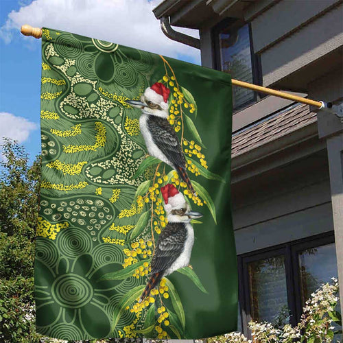 Aussie Kokaburra Golden Wattle Christmas Garden Flag Aboriginal Dots Painting Green Motif - Aussie Hoodie