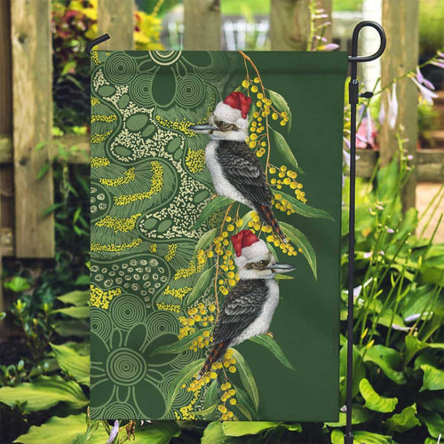 Aussie Kokaburra Golden Wattle Christmas Garden Flag Aboriginal Dots Painting Green Motif - Aussie Hoodie