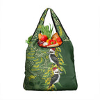 Aussie Kokaburra Golden Wattle Christmas Grocery Bag Aboriginal Dots Painting Green Motif - Aussie Hoodie