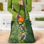 Aussie Kokaburra Golden Wattle Christmas Grocery Bag Aboriginal Dots Painting Green Motif - Aussie Hoodie