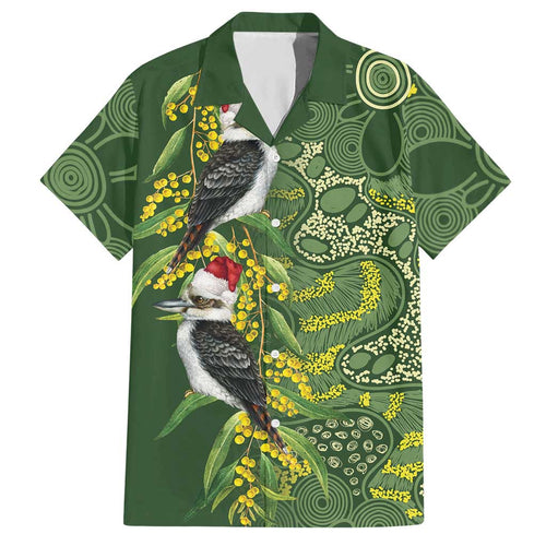 Aussie Kokaburra Golden Wattle Christmas Hawaiian Shirt Aboriginal Dots Painting Green Motif - Aussie Hoodie