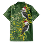 Aussie Kokaburra Golden Wattle Christmas Hawaiian Shirt Aboriginal Dots Painting Green Motif - Aussie Hoodie