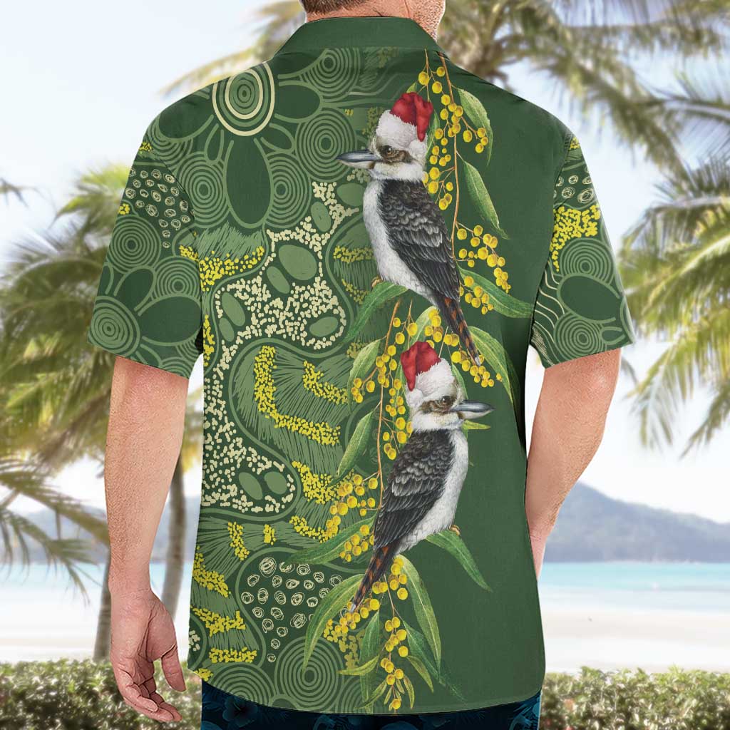 Aussie Kokaburra Golden Wattle Christmas Hawaiian Shirt Aboriginal Dots Painting Green Motif - Aussie Hoodie