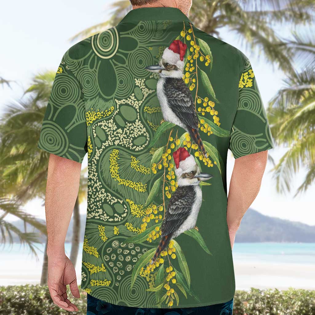 Aussie Kokaburra Golden Wattle Christmas Hawaiian Shirt Aboriginal Dots Painting Green Motif - Aussie Hoodie