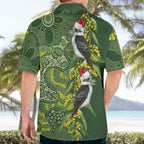 Aussie Kokaburra Golden Wattle Christmas Hawaiian Shirt Aboriginal Dots Painting Green Motif - Aussie Hoodie