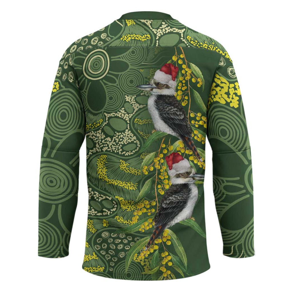 Aussie Kokaburra Golden Wattle Christmas Hockey Jersey Aboriginal Dots Painting Green Motif - Aussie Hoodie