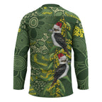 Aussie Kokaburra Golden Wattle Christmas Hockey Jersey Aboriginal Dots Painting Green Motif - Aussie Hoodie